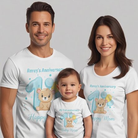 Gepersonaliseerd katoenen T-shirt voor kinderen/volwassenen - Eerste verjaardag