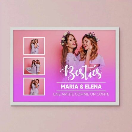Tableau personnalisé avec 4 photos et un texte - Rose