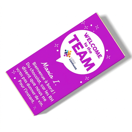 Chocolat personnalisé avec logo et message - Bienvenue dans l'équipe