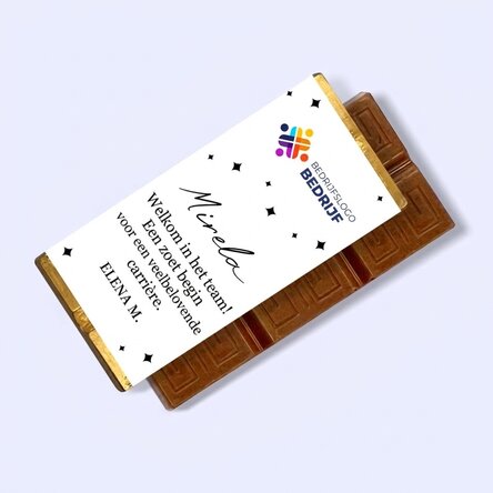 Gepersonaliseerde mini-chocoladereep met boodschap en logo – Welkom in het team