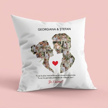 Coussin personnalisé avec 17 photos et un texte pour un couple - Notre amour