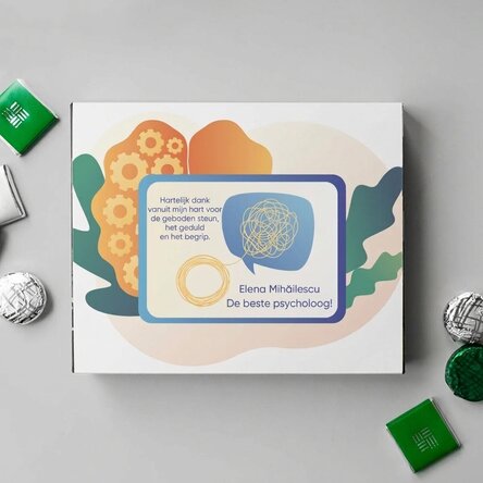 Gepersonaliseerde bonbonnière met een bedankbericht voor psychologen