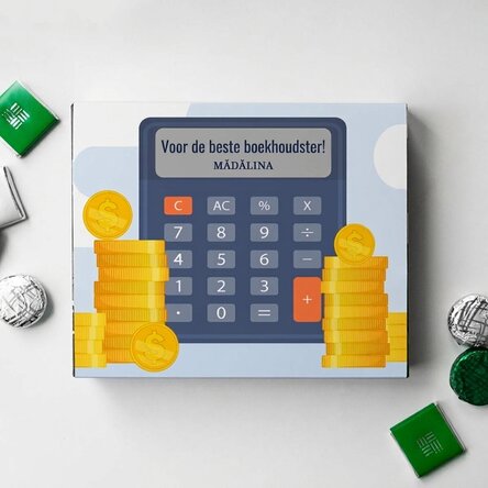 Gepersonaliseerde bonbondoos met een bedankbericht voor accountants