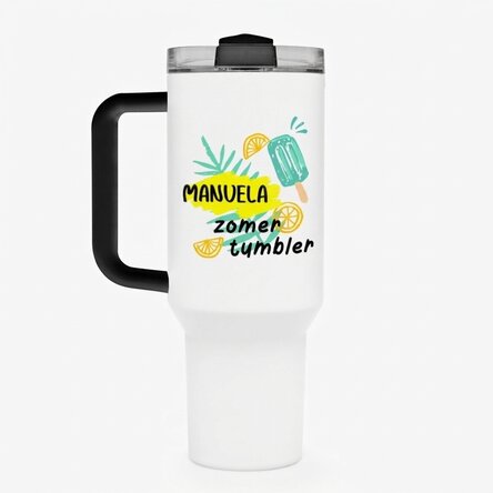 Thermosbeker met handvat en rietje, gepersonaliseerd met tekst - Ice cream