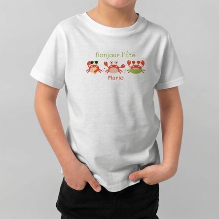 T-shirt en coton pour enfants personnalisé avec un texte - Hello Summer