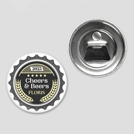 Flesopener met magneet, gepersonaliseerd met tekst - Cheers
