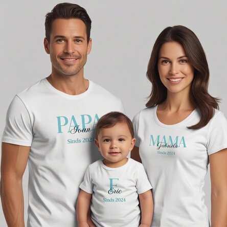 Katoenen T-shirt voor kinderen/volwassenen, gepersonaliseerd met tekst - Family
