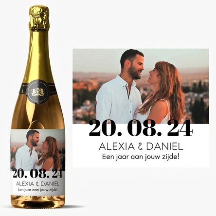Mooie mousserende wijn met een foto en tekst - Verjaardag