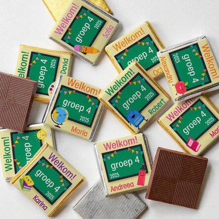 Set van 10 gepersonaliseerde minichocolade met tekst - Welkom!