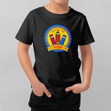 Katoenen T-shirt voor kinderen, gepersonaliseerd met tekst - School Badge