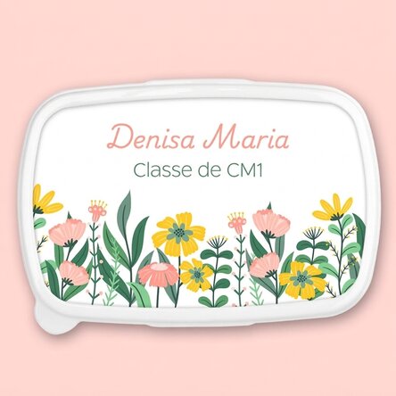 Boîte à repas, plat à emporter personnalisé avec un texte - Fleurs