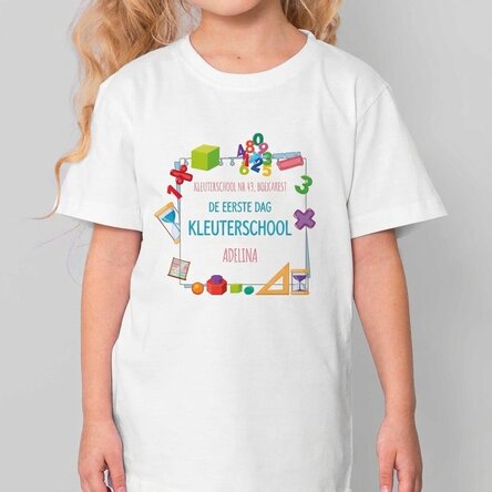Katoenen T-shirt voor kinderen, gepersonaliseerd met een tekst - De eerste dag op de kleuterschool