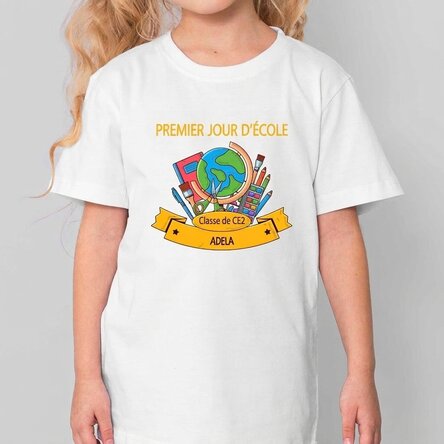 T-shirt en coton pour enfants personnalisé avec un message - Premier jour d'école