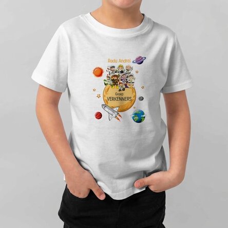 Katoenen T-shirt voor kinderen, gepersonaliseerd met een tekst - Ontdekkingsreizigers