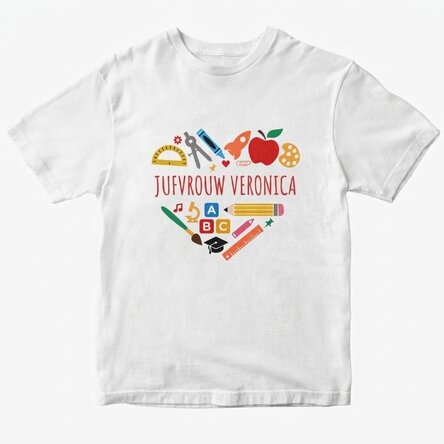 Katoenen T-shirt met naam voor leraren - Heart