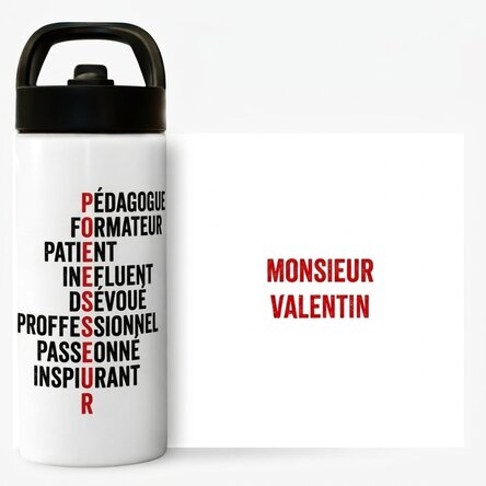 Thermos avec poignée et paille, personnalisé avec un prénom - Professeur