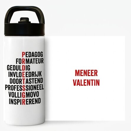 Thermosfles met handvat en rietje, gepersonaliseerd met naam - Leraar