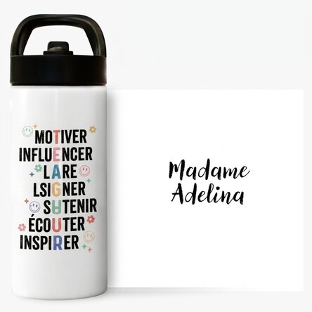 Thermos avec poignée et paille, personnalisé avec un prénom - Teacher