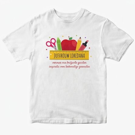 Katoenen T-shirt met naam voor leraren - Schoolbenodigdheden