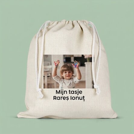 Gepersonaliseerd zakje met tekst en een foto