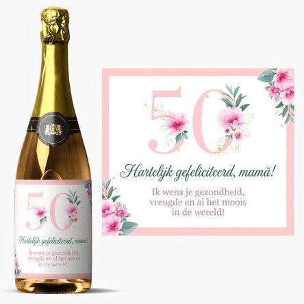Mousserende wijn met gepersonaliseerde tekst - Flowers