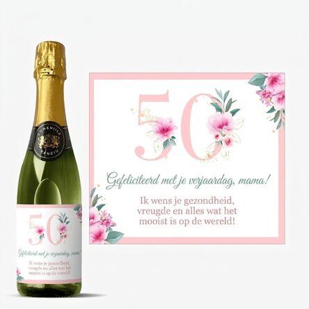 Middelgroot glas mousserende wijn, gepersonaliseerd met tekst - Flowers