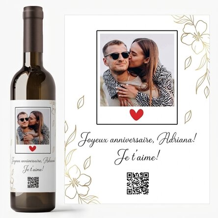 Vin personnalisé avec photo, texte et code QR - Anniversaire