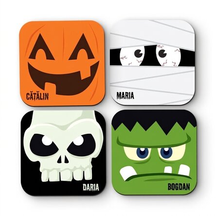 Lot de 4 sous-verres personnalisés avec un texte - Halloween