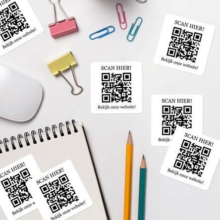 Set van 12 stickers (zelfklevende etiketten) met gepersonaliseerde tekst en QR-code - Check