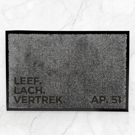 Op maat gemaakte vloermat voor binnenshuis met tekst - Live. Laugh. Leave.