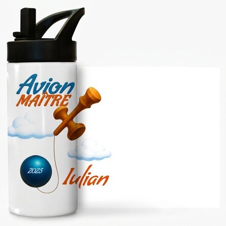 Thermos avec poignée et paille, personnalisé avec le prénom de l'enfant - Airplane Master