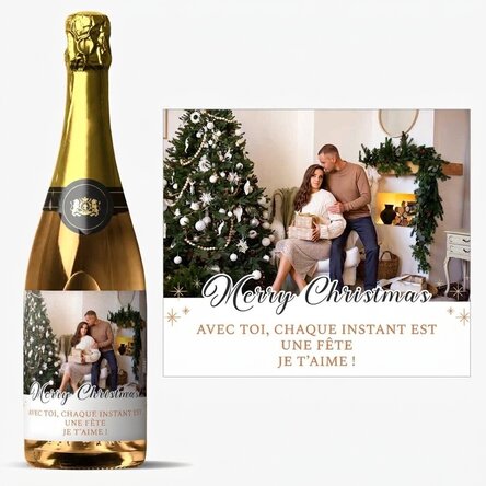 Vin mousseux personnalisé avec un texte et une photo - Joyeux Noël