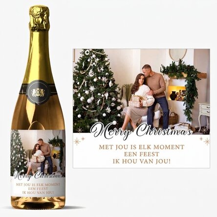 Mousserende wijn met persoonlijke tekst en foto - Merry Christmas