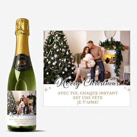 Bouteille moyenne de vin mousseux personnalisée avec un texte et une photo - Merry Christmas