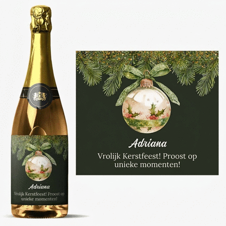 Mousserende wijn met gepersonaliseerde tekst - Kerstbal