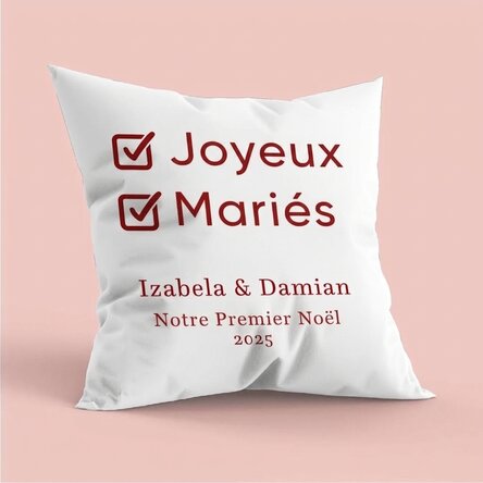 Coussin personnalisé avec message - « Our First Christmas »