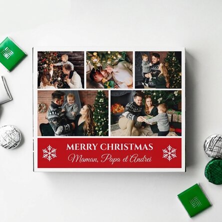 Boîte de bonbons personnalisée avec 5 photos et un texte - Joyeux Noël !