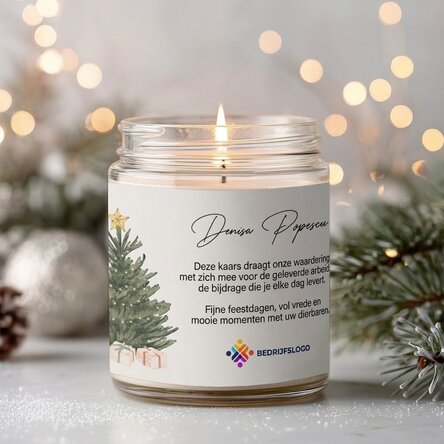 Grote gepersonaliseerde geurkaars met logo en boodschap - Kerstmis