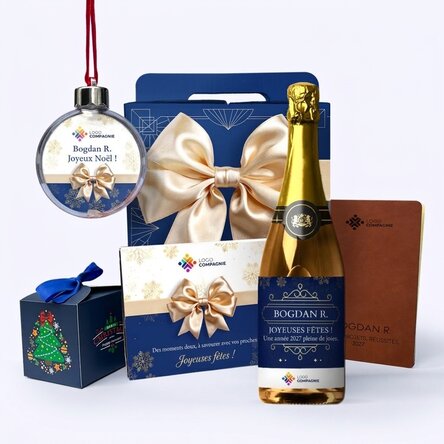 Coffret cadeau - Premium contenant des produits de Noël personnalisés avec votre logo et votre messa