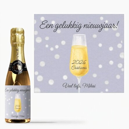 Mini-flesje mousserende wijn, gepersonaliseerd met tekst - Champagne Glass