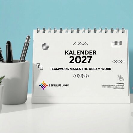 Gepersonaliseerde bureaukalender met logo en tekst