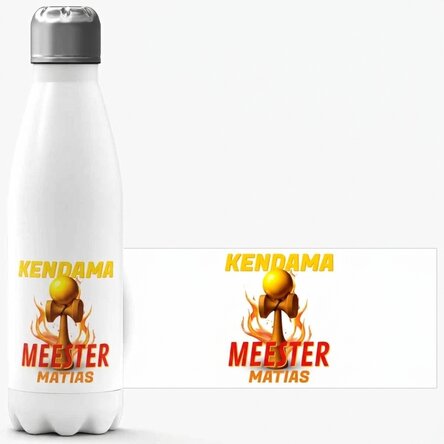 Gepersonaliseerde thermosfles met witte onderkant en tekst - Kendama Master