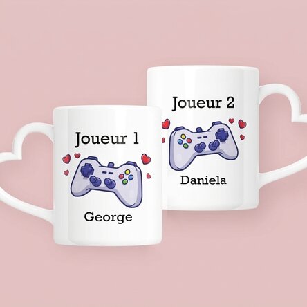 Tasses pour couple personnalisées avec un texte - Level up