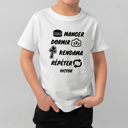T-shirt en coton pour enfants personnalisé avec l'inscription « Eat, sleep, kendama, repeat »