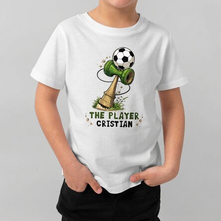 Katoenen T-shirt voor kinderen, gepersonaliseerd met tekst - Kendama Voetbal