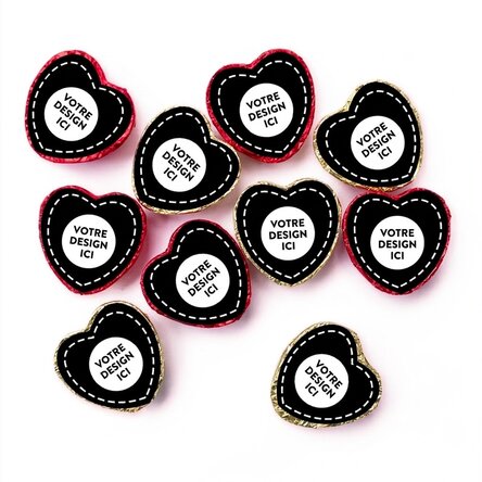 Lot de 10 mini-chocolats en forme de cœur personnalisés avec votre motif