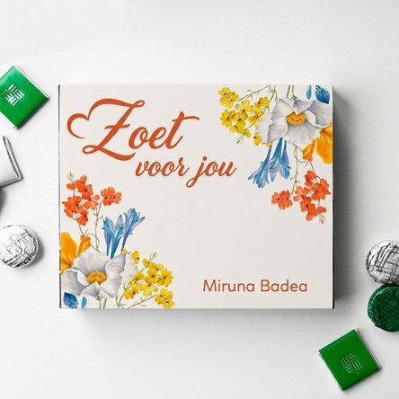 Gepersonaliseerde bonbondoos met tekst - Lentebloemen