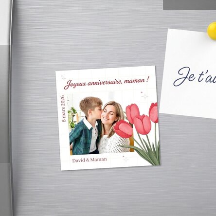 Aimant 10 x 10 personnalisé avec une photo et un message - 8 mars
