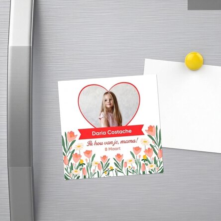 Gepersonaliseerde magneet van 10x10 met een foto en tekst - 8 maart