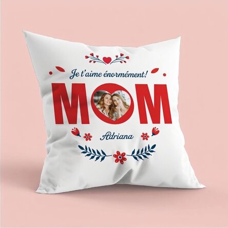 Coussin personnalisé avec photo et message - Maman